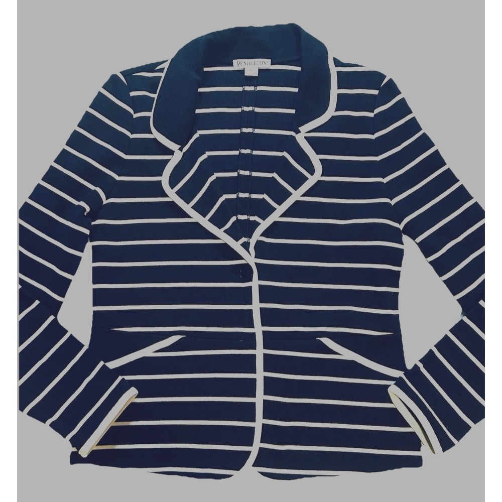 Pendleton Striped Nautical- Ahoy Women's Medium Blazer Blue & White Sea Sailing
